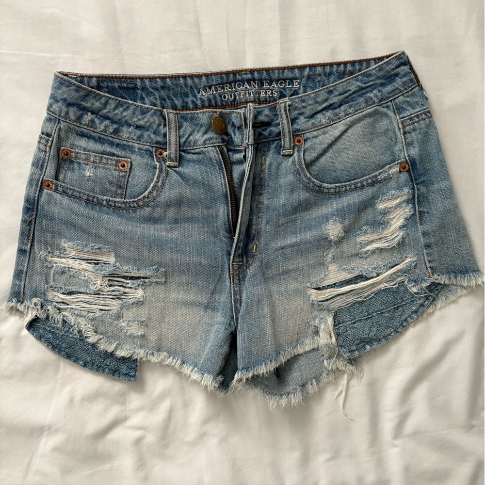 American Eagle Outfitters Blue Jean Shorts Distressed Cut-Offs